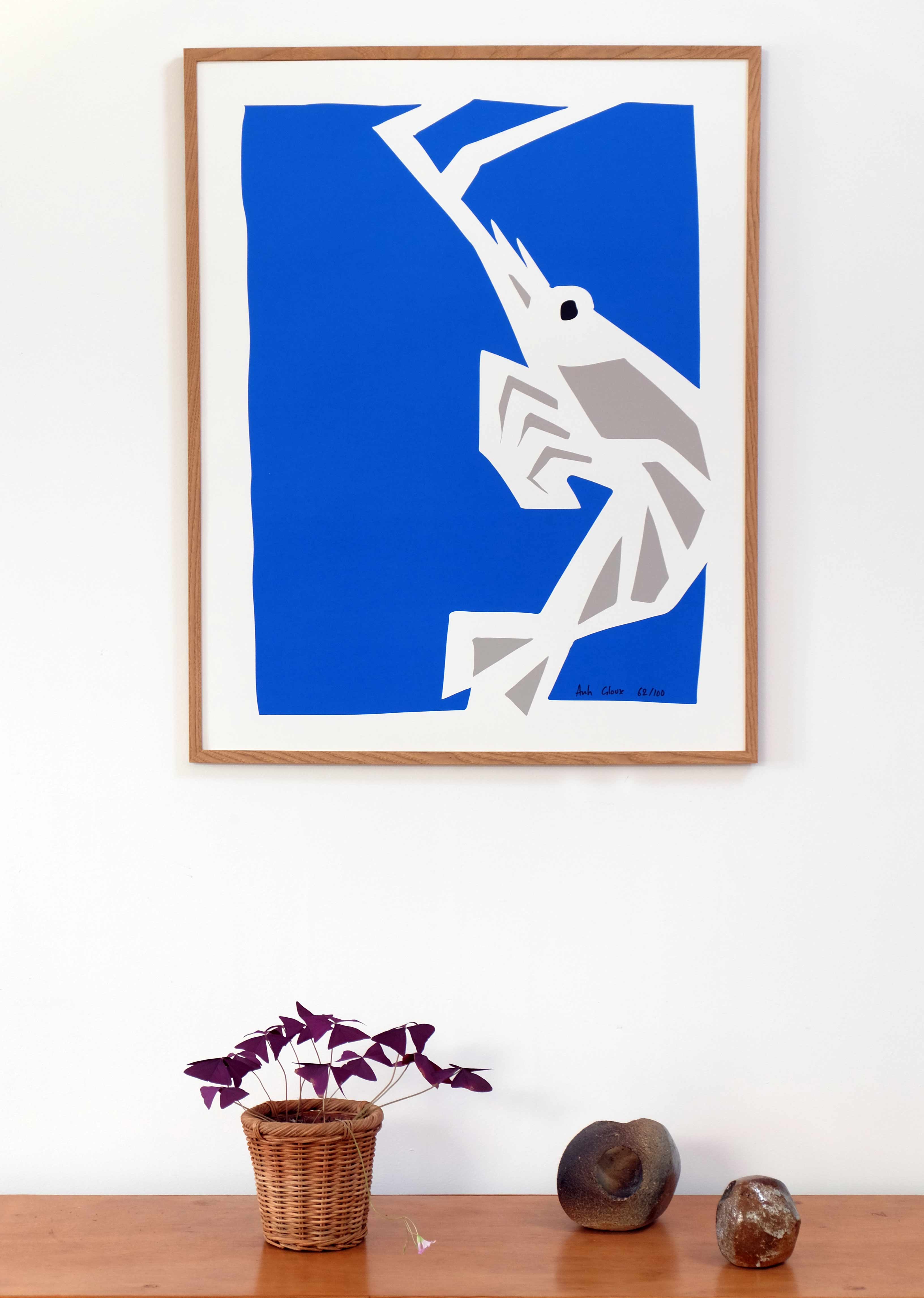 Poster affiche de decoration bretonne par Anh Gloux artiste de Concarneau. affiche crevette