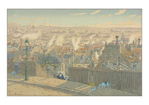 Henri Riviere série des paysages parisiens. Paris vu de Montmartre. Paris travel poster. Carte postale Paris