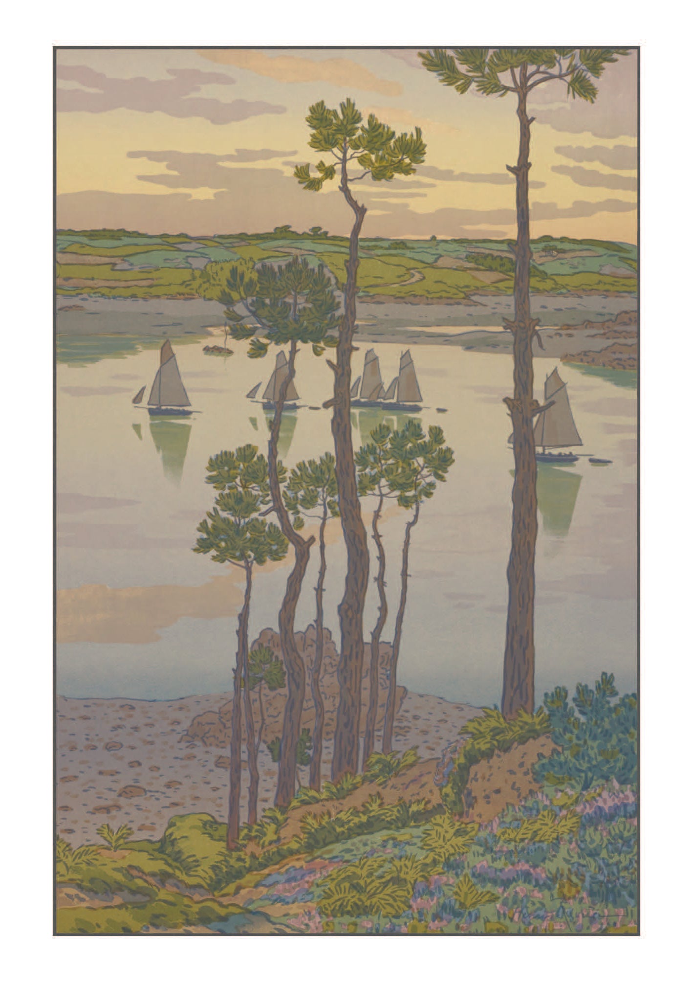 Henri Rivière, les bords du Trieux au crépuscule. Carte postale. Travel poster. Marque Bretagne