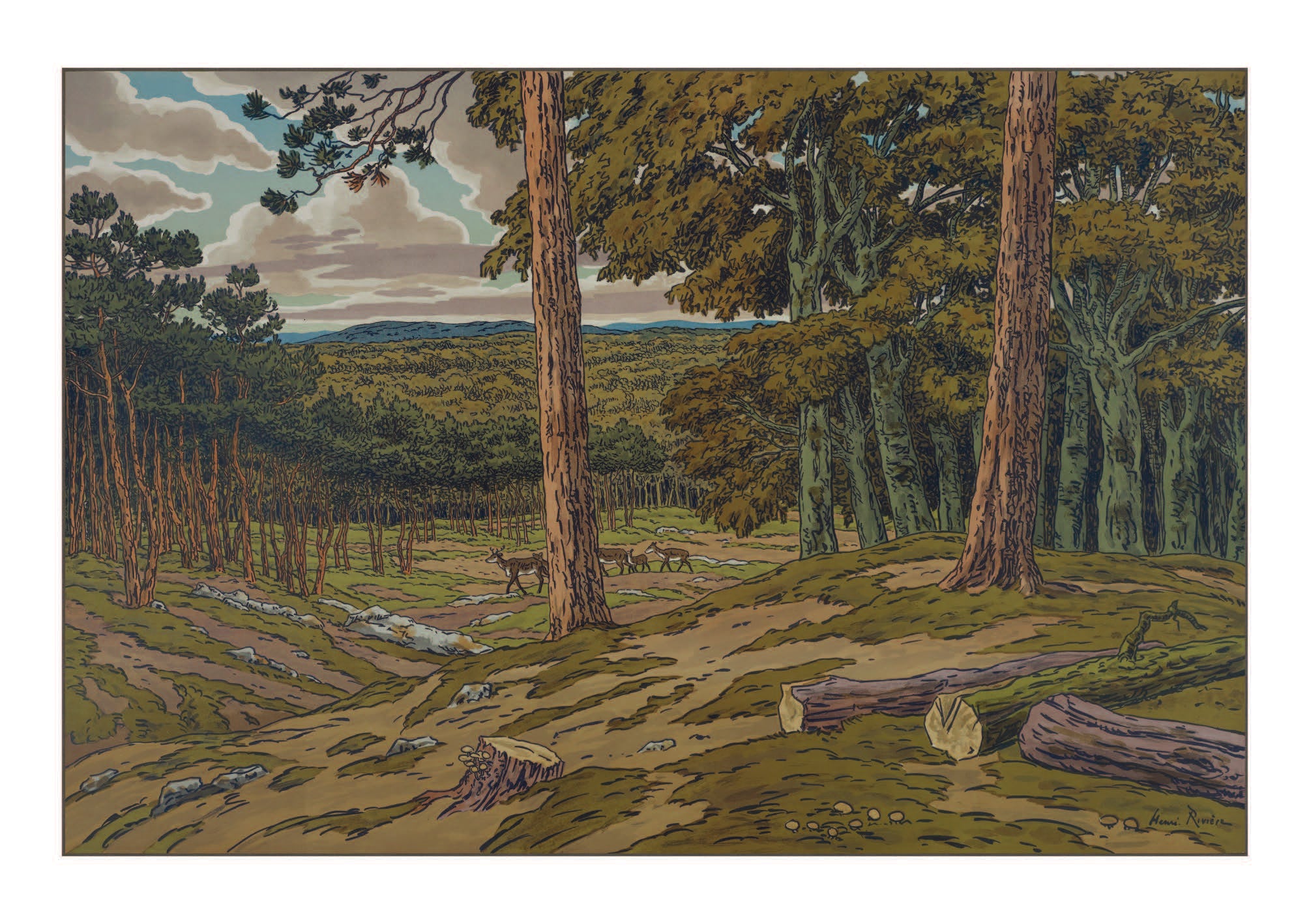 Henri Riviere carte postale la forêt des Aspects de la Nature. Marque Bretagne. artiste decoration Bretagne