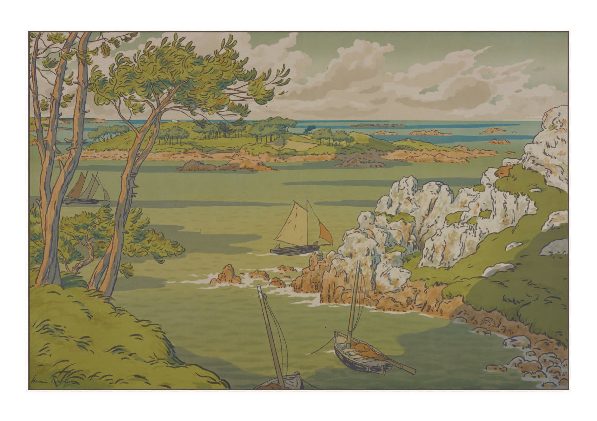 Henri Riviere carte postale l'Ile des Aspects de la Nature. Marque Bretagne. Travel poster decoration Bretagne