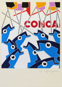 Olivier Lapicque gravure en couleurs représentant des thons poster affiche de décoration bretagne